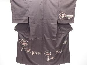 大正ロマン　抽象花鳥模様織り出しお召着物